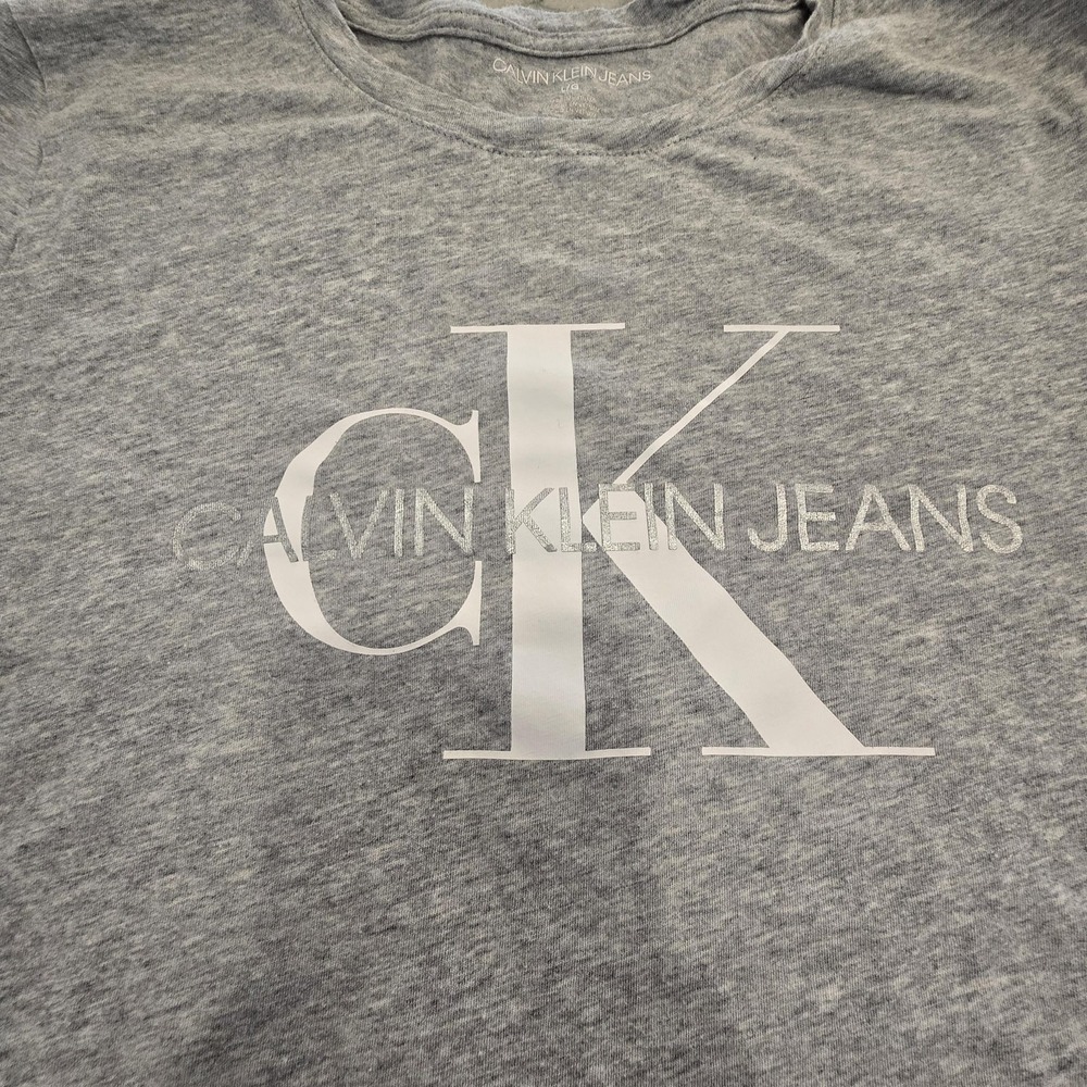 Calvin Klein Jeans Shirt Womens Large Gray CK Logo Short Sleeve Cotton Modal - Picture 2 of 9